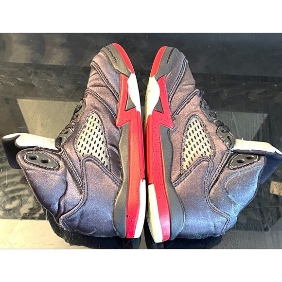 Nike Air Jordan 5 Black Satin/Varsity Red 440890-008 Mid Toddler Sneakers SZ 11C - Picture 4 of 12